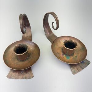 Vintage Erhard Glander Hand Hammered 
Copper Candleholders